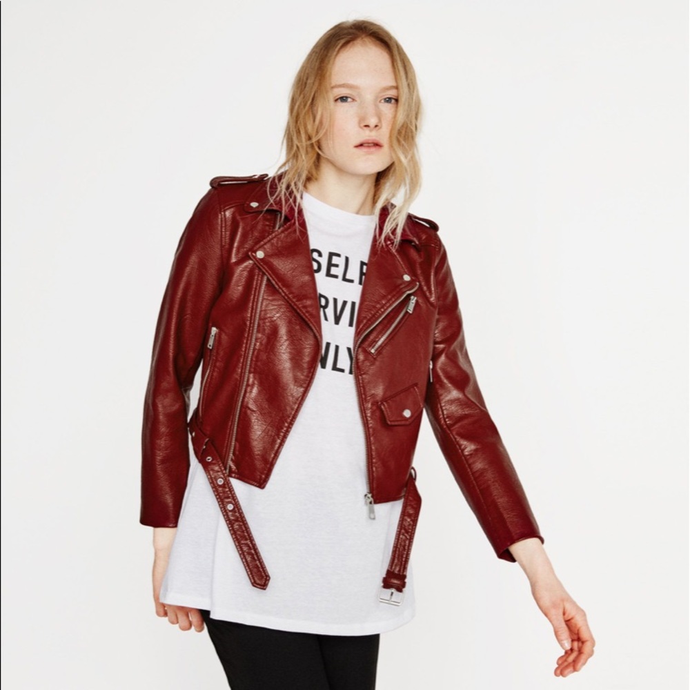 Zara Faux Leather Burgundy Jacket